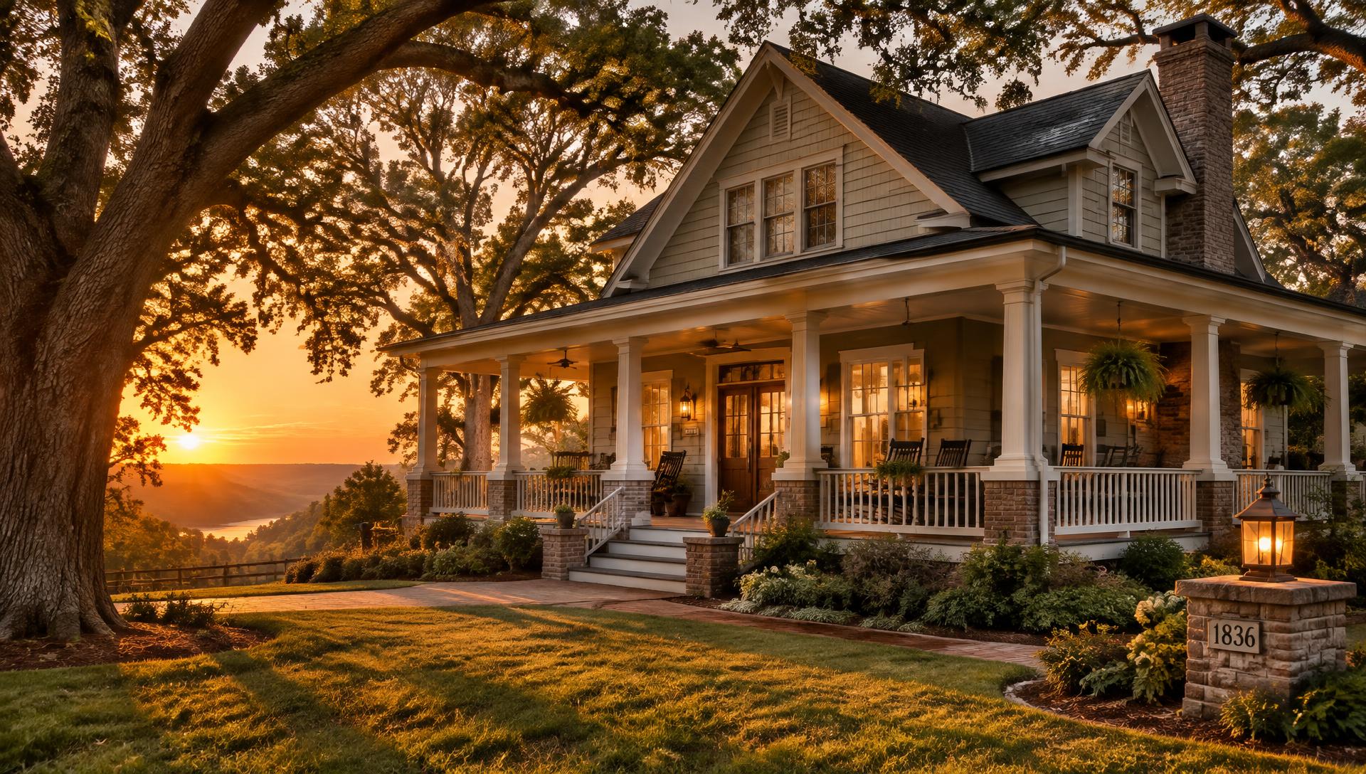 Luxury Southern Illinois home lit at dusk